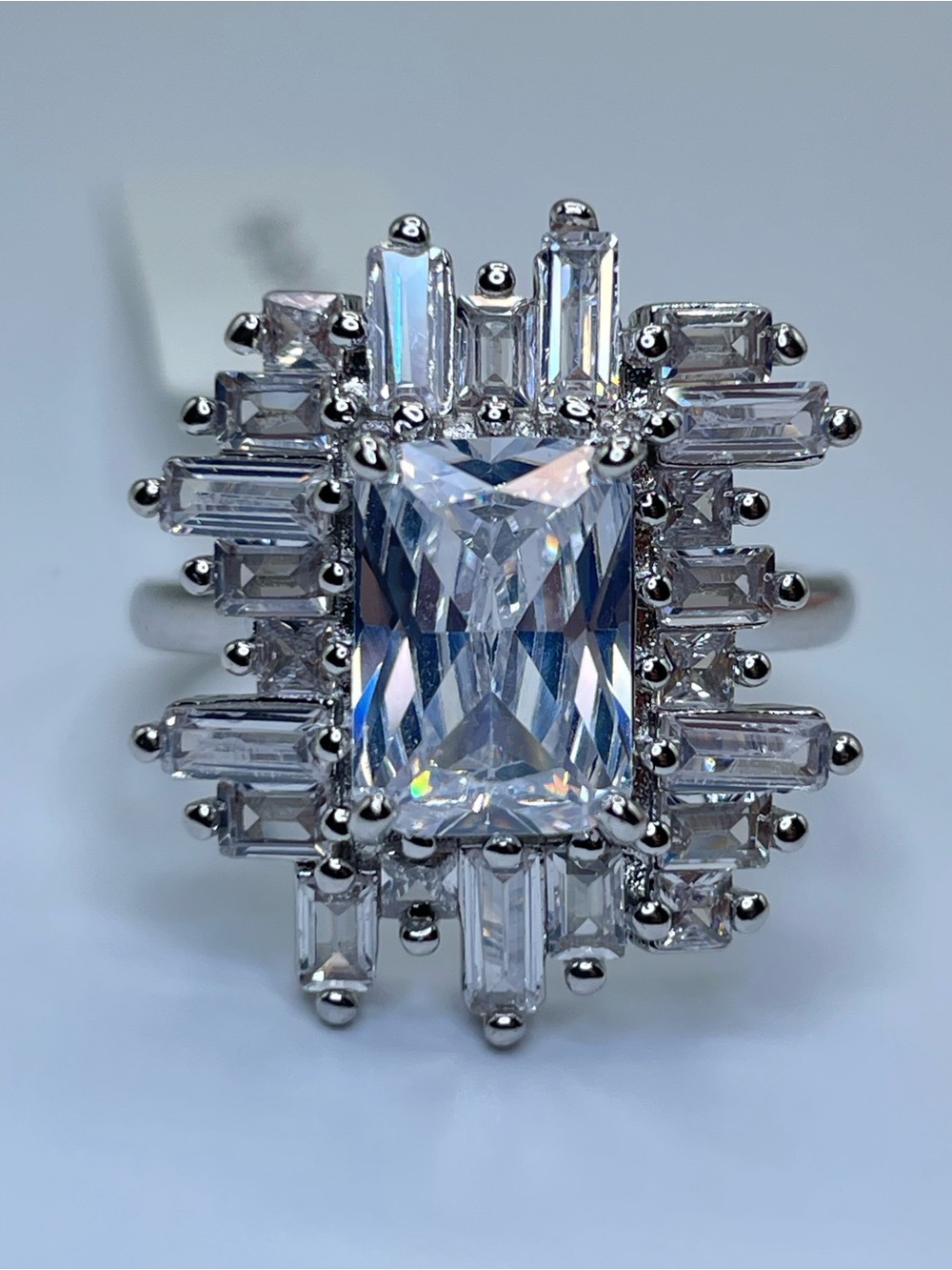 Swarovski Crystal Elements White Crystal Halo Art Deco Statement Ring Sz 8